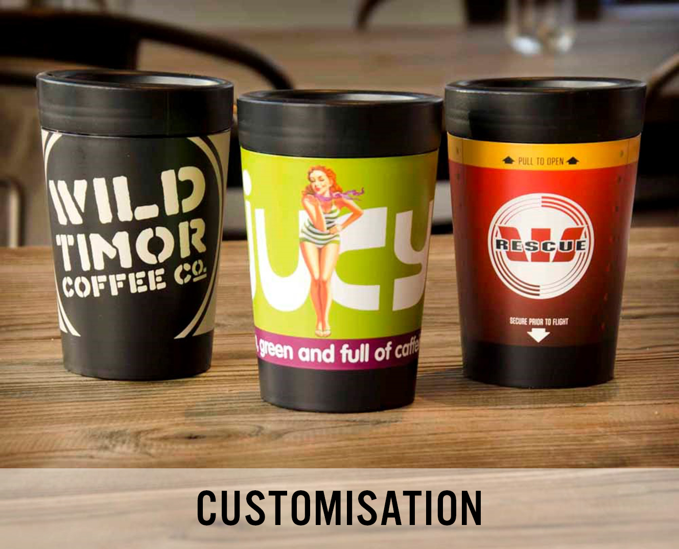 A picture of the custom coffee cups we make at Cuppa Coffee Cup